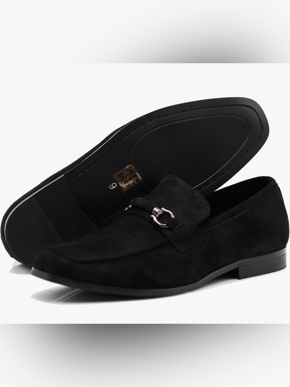 Enzo vegan Black Suede Loafers with Silver Bit Accent